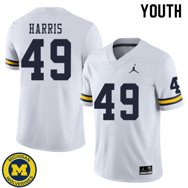 Youth University of Michigan #49 Keshaun Harris White Replica Stitch Jersey